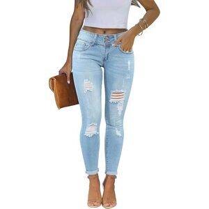 Women's Skinny Ripped Denim Jeans Stretchy Distressed Casual Pants